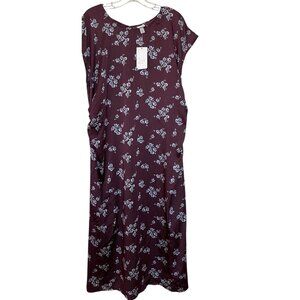 A New Day Nightgown Womens XXL Satin Floral Long Short Sleeve Brown Blue